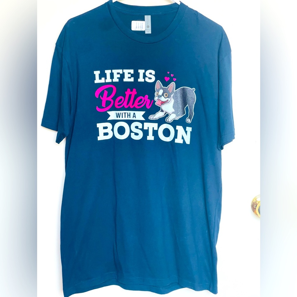 Next Level apparel ,  Men's T-shirt, Boston Terrier. Dark blue color . NWOT